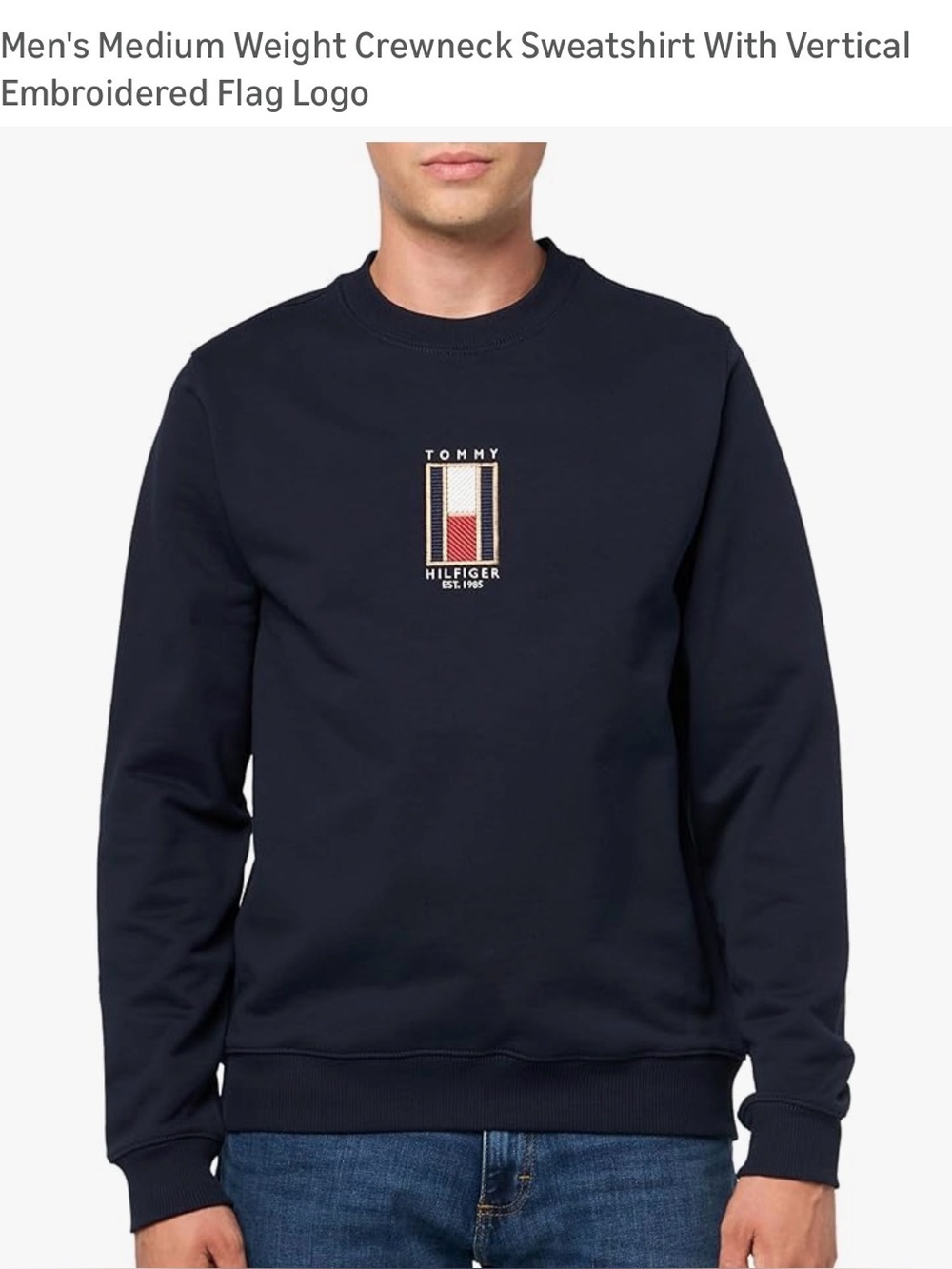 NWOT- Men’s Tommy Hilfiger Crewneck Sweatshirt With Vertical Embroidered Flag